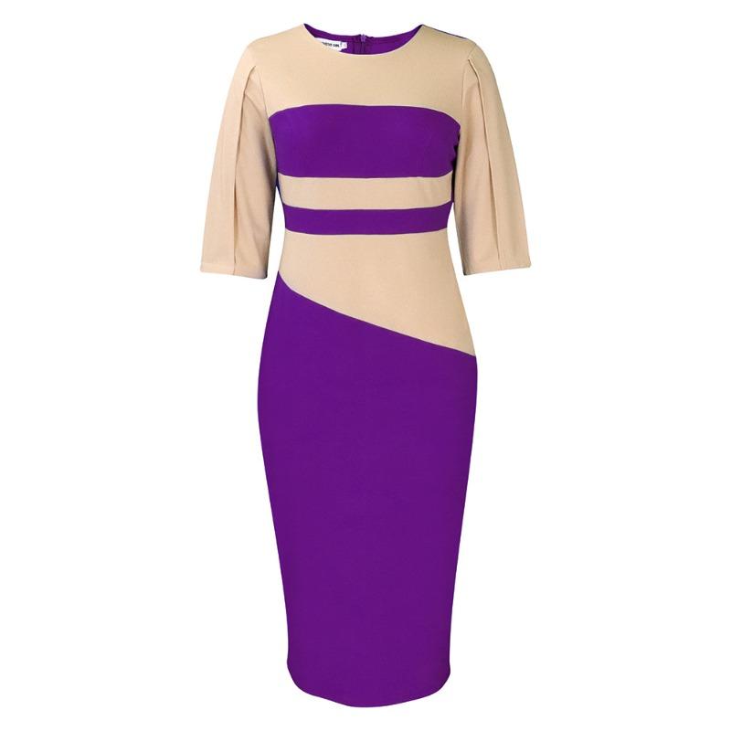 

African large-size women s clothing spring new fashion temperament Tongle five-quarter sleeve color matching hip-wrapped dress XXXL фіолетовий