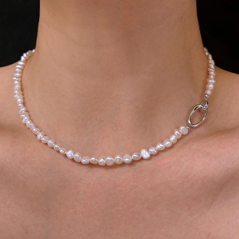

Natural Freshwater Pearl Necklace, Baroque Irregular Shaped Bead Collarbone Chain, Women s Sweater Chain, Neck Chain белый