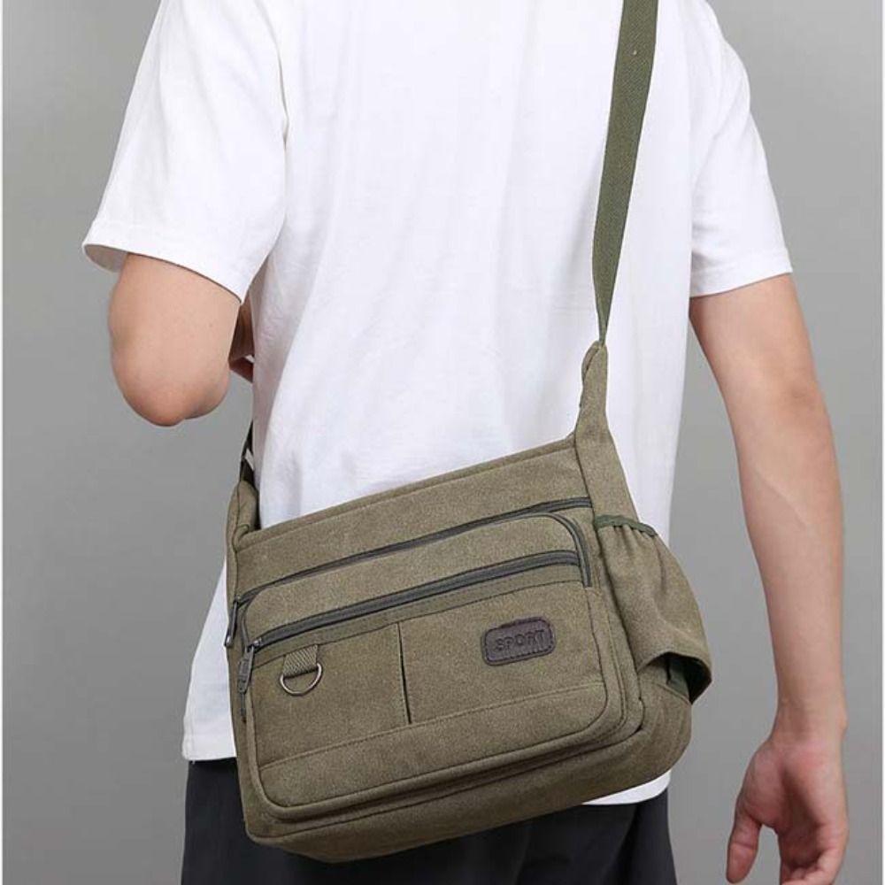 

with Bottle Pocket Men Messenger Bags Square Simple Phone Bag All-Match Canvas Crossbody Bag Lady чорний