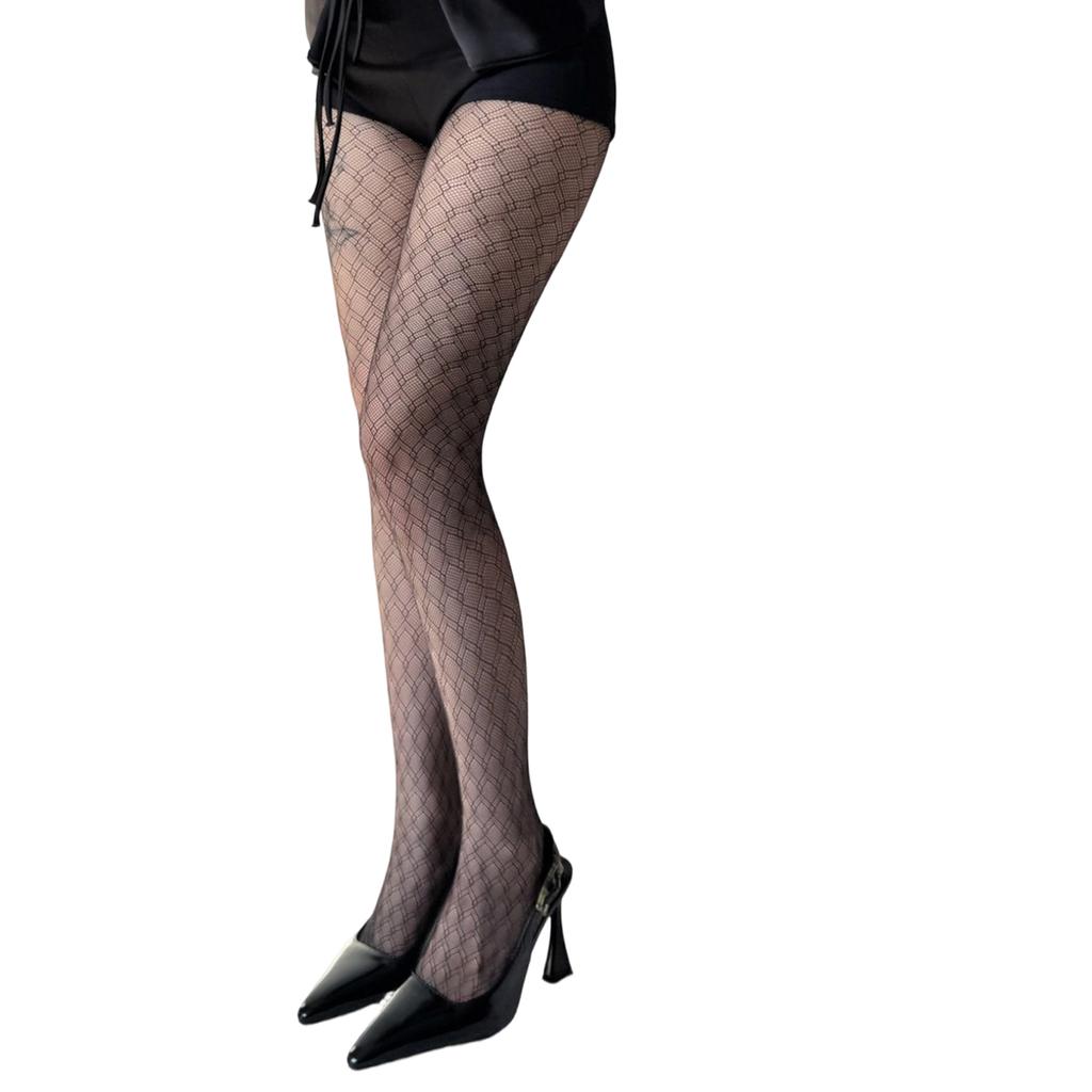Women's Elegant Rhombuses Pattern Fishnet Pantyhose Aesthetic 90s Hollowout Sheer Mesh Tights for Work Or Casual Outfits