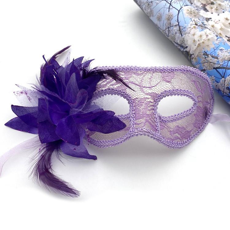 Half Lace Face Mask With Floral Decoration For Venice Halloween Masquerade Party