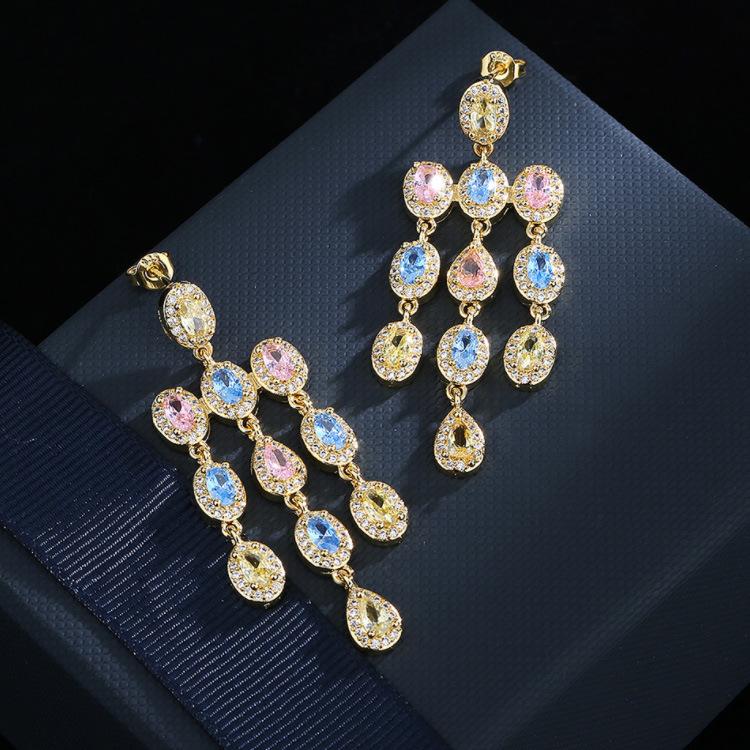 Exquisite High level Design Long Trendy Earrings Luxury Series of Zircon Gems