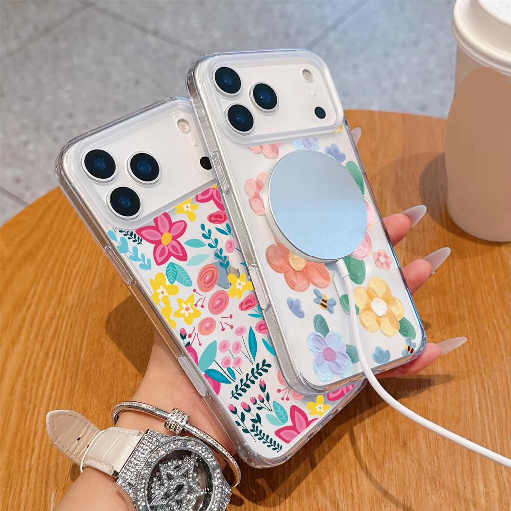 For Magsafe Colorful Flower Phone Case For Iphone 17 Air 16 15 13 12 11 Pro Max 16E Mini 14 Plus Magnetic Wireless Charge Cover