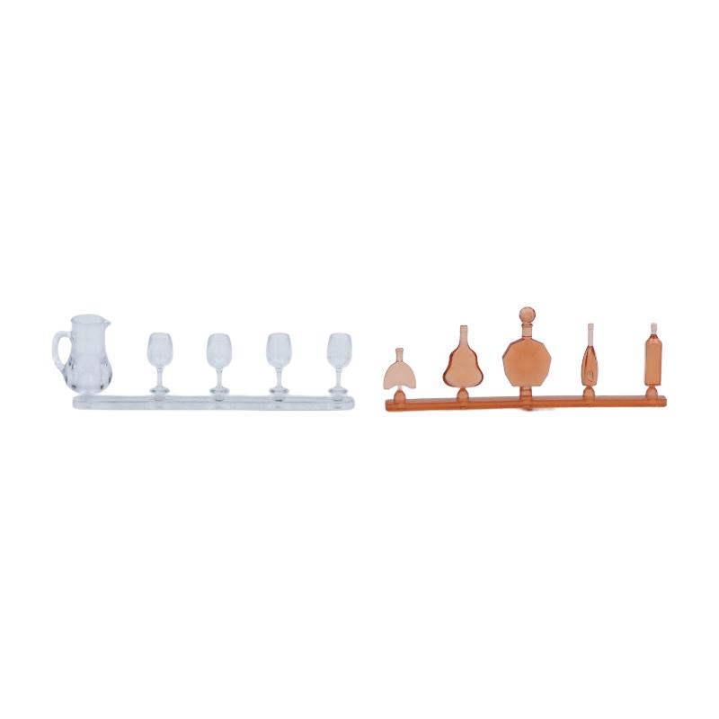 Miniatur-Weinglas und Flaschen-Set 1:12 Maßstab Puppenhaus Zubehör Transparent Mini Barware Modell Für Puppenhaus Bar Dekoration