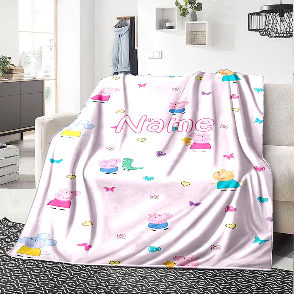 Custom Name Peppa Pig Theme Printed Blanket - Perfect for Couch, Bed, Travel & Outdoor Use | Machine Washable, Cozy & Durable.