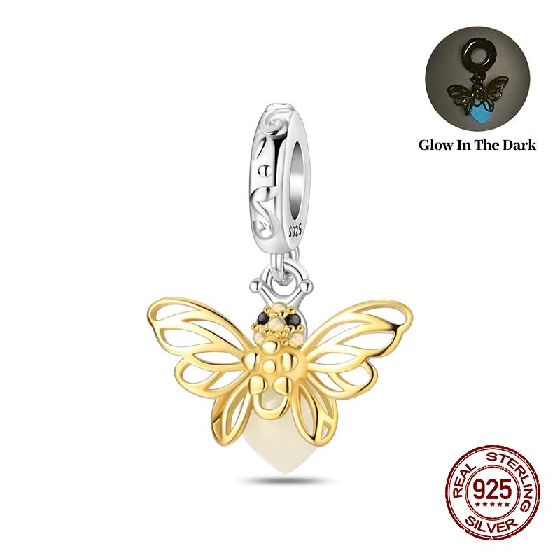 Spring Luminous Star Firefly Series Flowers Insect Animal Charms Beads Fitcopper Original Bracelets Women Fine Jewelry Gift