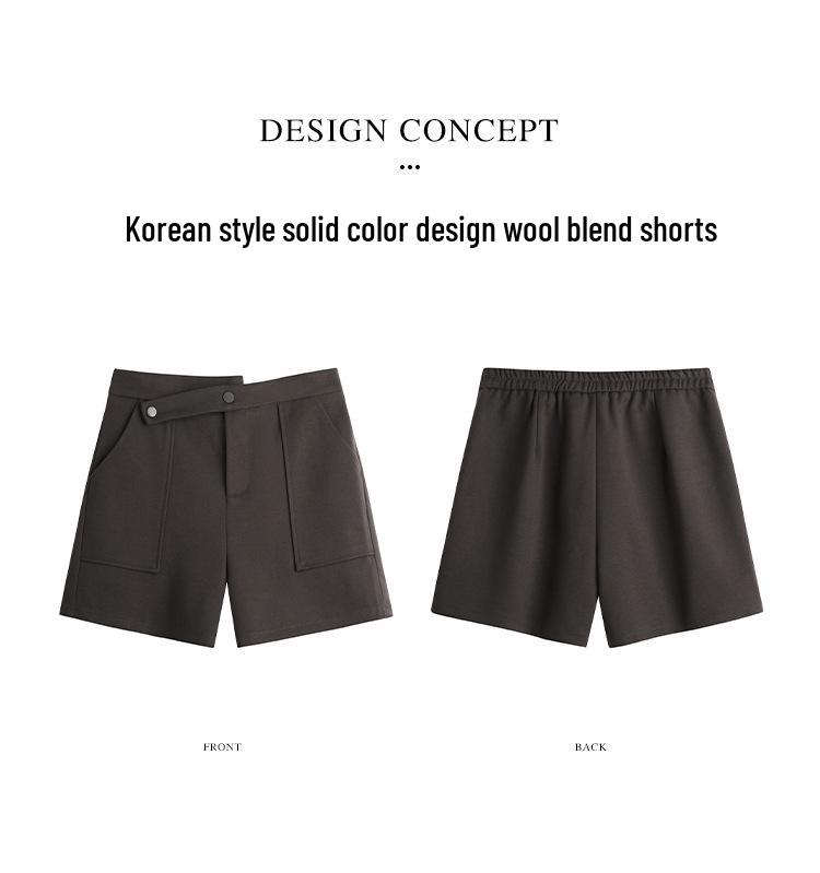 Women's Plus Size Korean Style Woolen High Waist Straight Leg Shorts