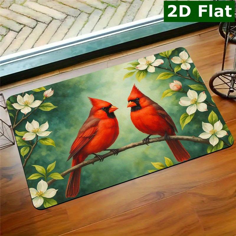 Rectangular Doormat 1pc, Cardinals with Blossoms, Welcome Doormat, Non Slip Easy To Clean Entrance Rug, Perfect for Kitchen/ Bathroom/ Porch/ Living R