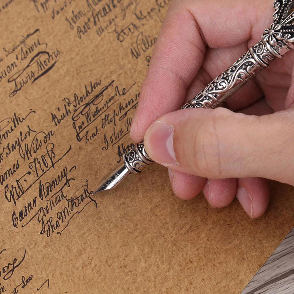 Fashion Quill Feather-Dip Pen,Metal Nibs Calligraphy Writing Pen,Vintage Signatures Fountain Pen Dip Pen Gift Set