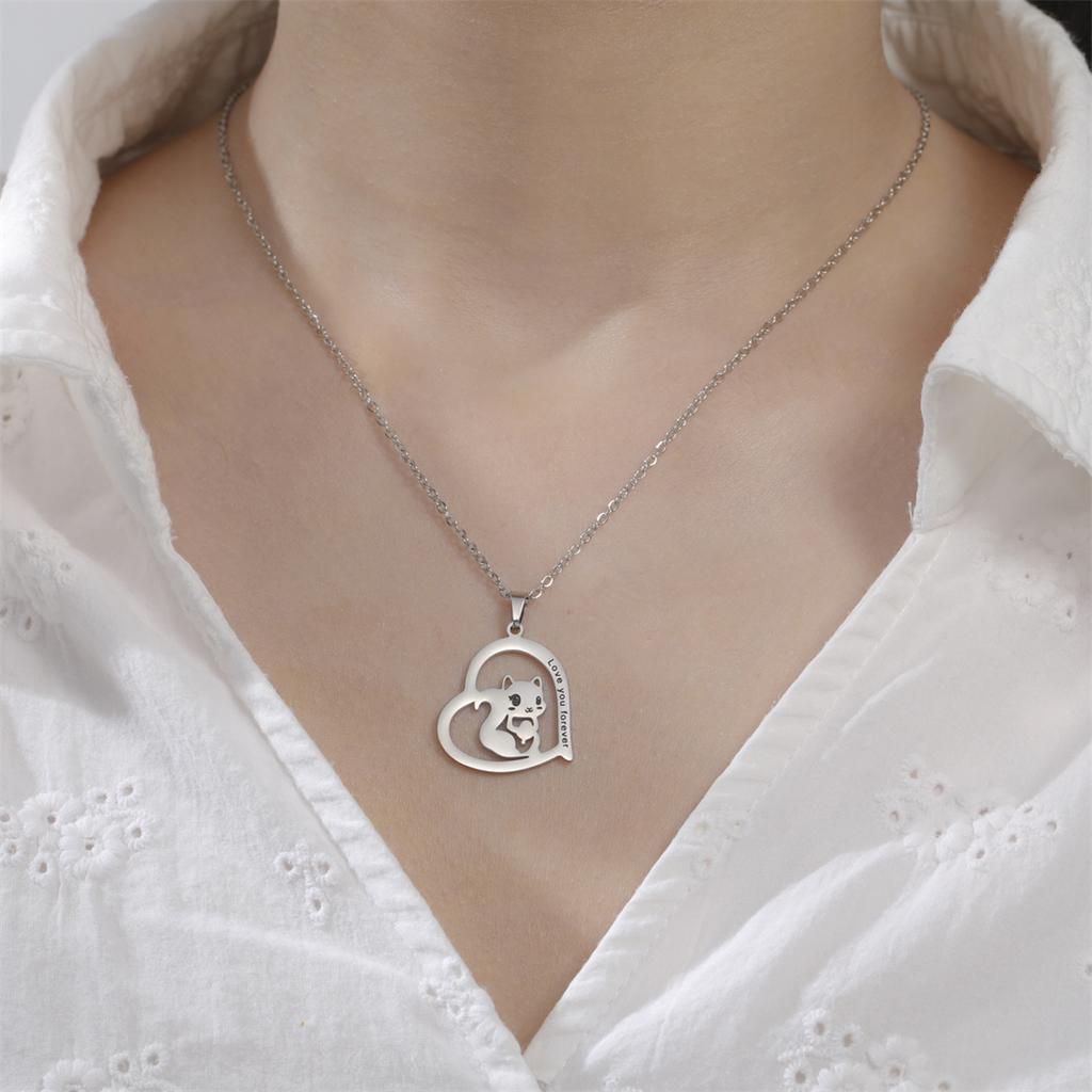  Heart Cute Squirrel Necklaces Stainless Steel Love You Forever Necklace For Women Valentine's Day Jewelry Gift