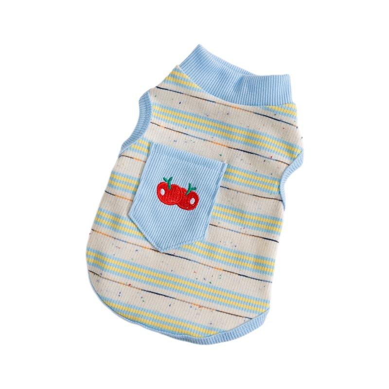 New Dog Clothes Spring and Summer Cherry Embroidered Colored Dot Striped Vest Teddy Bear Small Dog Cat Clothes