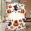 Halloween Black Cat Pumpkin Throw Blanket, Maple Leaf Moon Bat Print Soft Flannel Blanket for Sofa Bedroom Decor