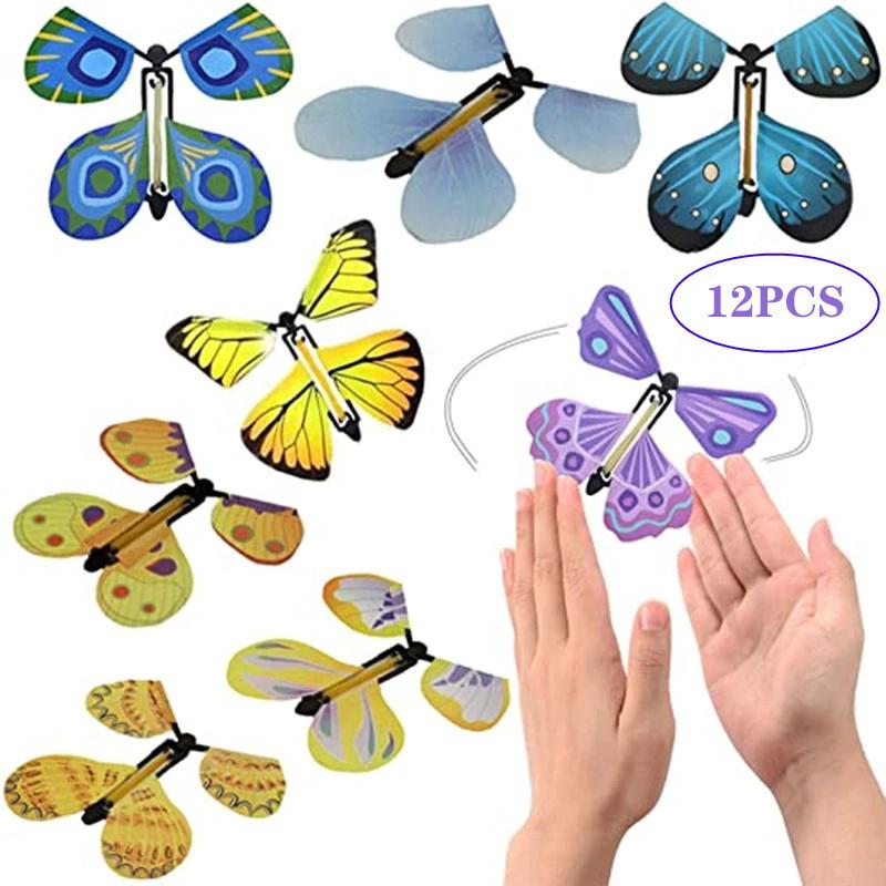 12 Piece Set of Magic Flying Butterfly Toys with Rubber Bands - Colorful Organ Bookmark, Suitable for Party Gifts, Pinata Fillers, Classroom Rewards
