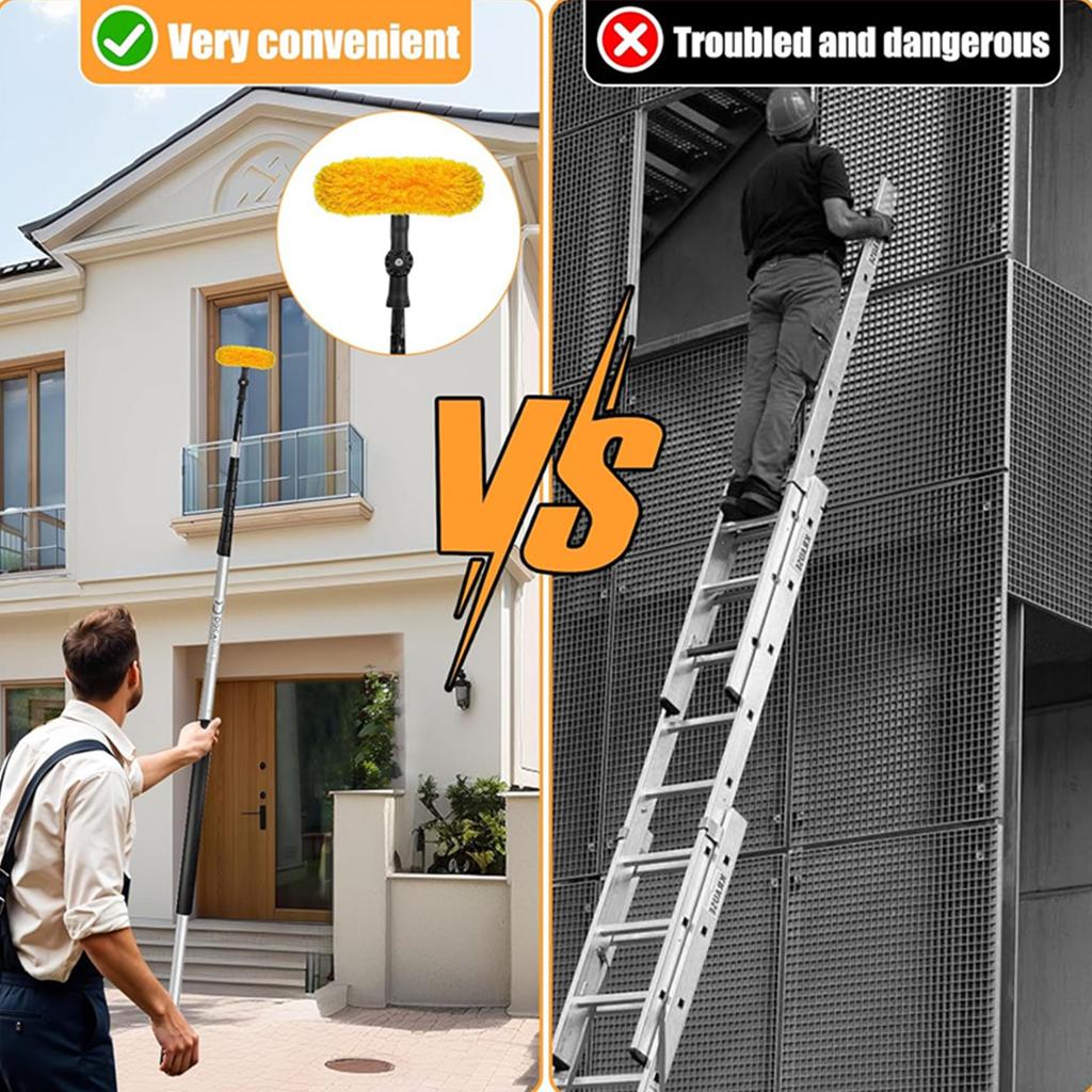 180 Degree Rotating Head Extendable Window Cleaner Heavy Duty Stainless Steel Telescoping Pole For High Reach Indoor Outdoor Cleaning
