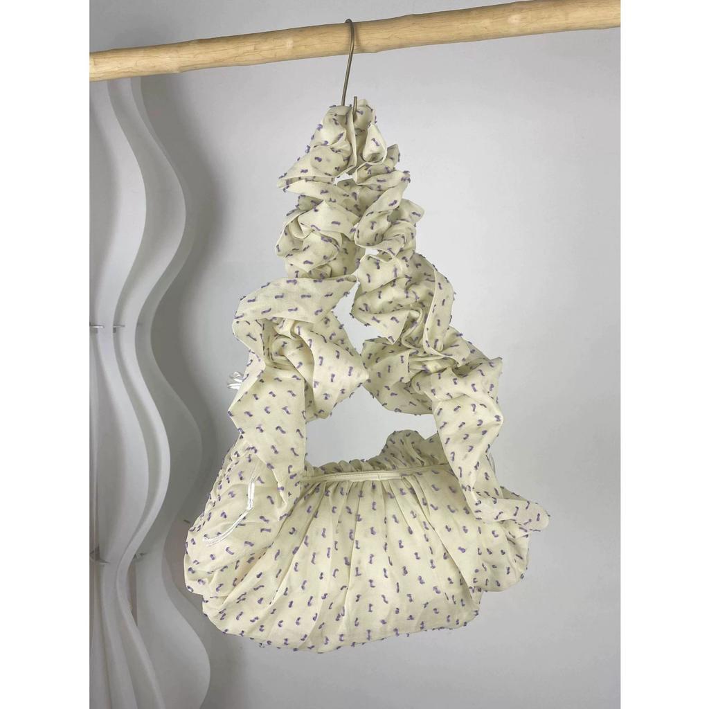 Girly floral pleated shoulder strap lace bow literary rose white handbag commuter bag messenger bag