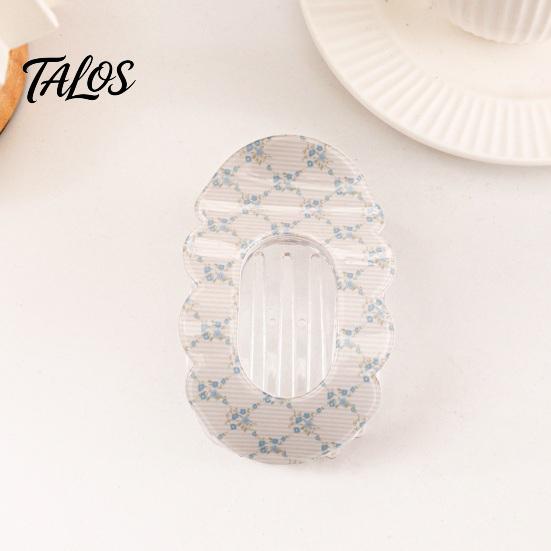 Floral Print Hair Claw for Women, Transparent Acrylic Clip with Anti-Slip Dense Teeth, Lace Wavy Outline Stable Grip Back Head Half-Tied Updo