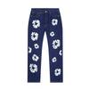 Streetwear Cotton Denim Jacket Pants Set With Floral Print Unisex Fall Outfit