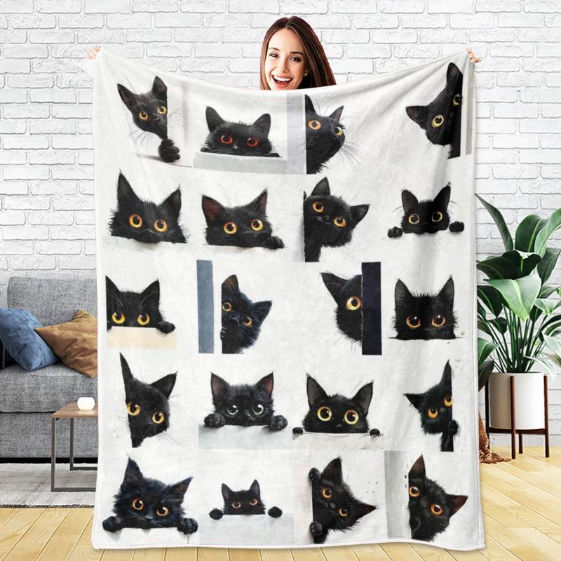 Geometric Multicolor Cat Simple Cartoon Throw Blanket,Soft Bed,Couch Layer,Birthday Anniversary Cute Minimalist Comfort Gesture