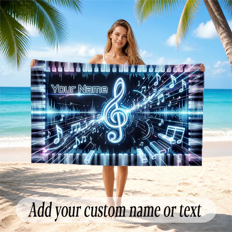 Music Piano Theme Beach Towel Personalized Custom Name & Text Soft Quick Dry Beach Towel for Swimming Travel