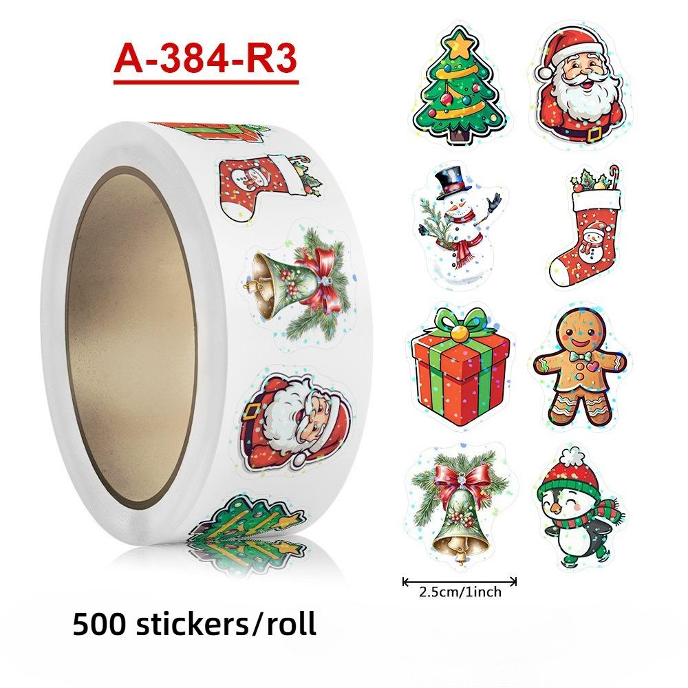 

500pcs Christmas Stickers Roll - Santa, Gingerbread, Trees, Gifts - Waterproof - for Gift Wrapping, Cards, Party Decorations one size fits all