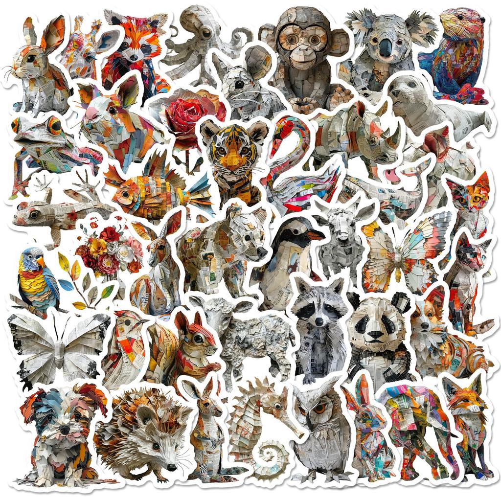 50 New Products Newspaper Sculpture Animals Retro Graffiti Stickers DIY Hand Note Decoration Refrigerator Notebook Stickers