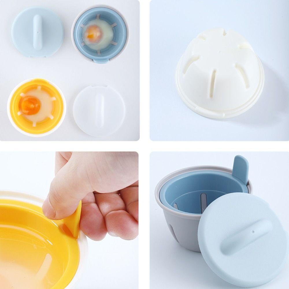 2 Piece 1/2 Cavity Kitchen Microwave Egg Cooker Heat-resistant with Filter Basket Egg Poacher Plastic Egg Poaching Cup Breakfast