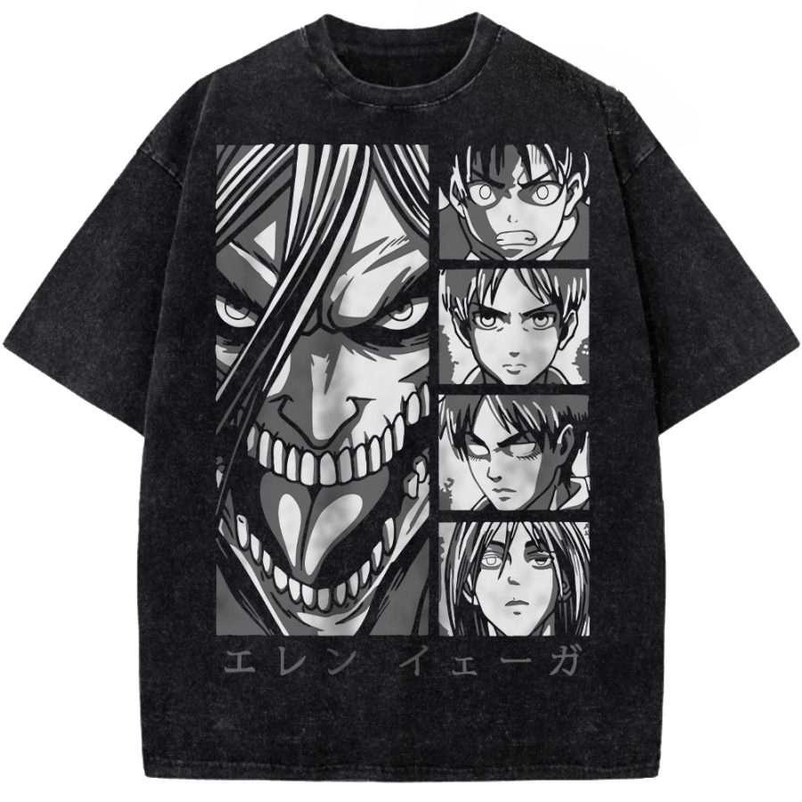 

Eren Mikasa Printed Tee Anime Attack On Titan Clothing Men Women Retro Washed T-shirts Short Sleeve Tshirt Harajuku Male T Shirt XXL чёрный