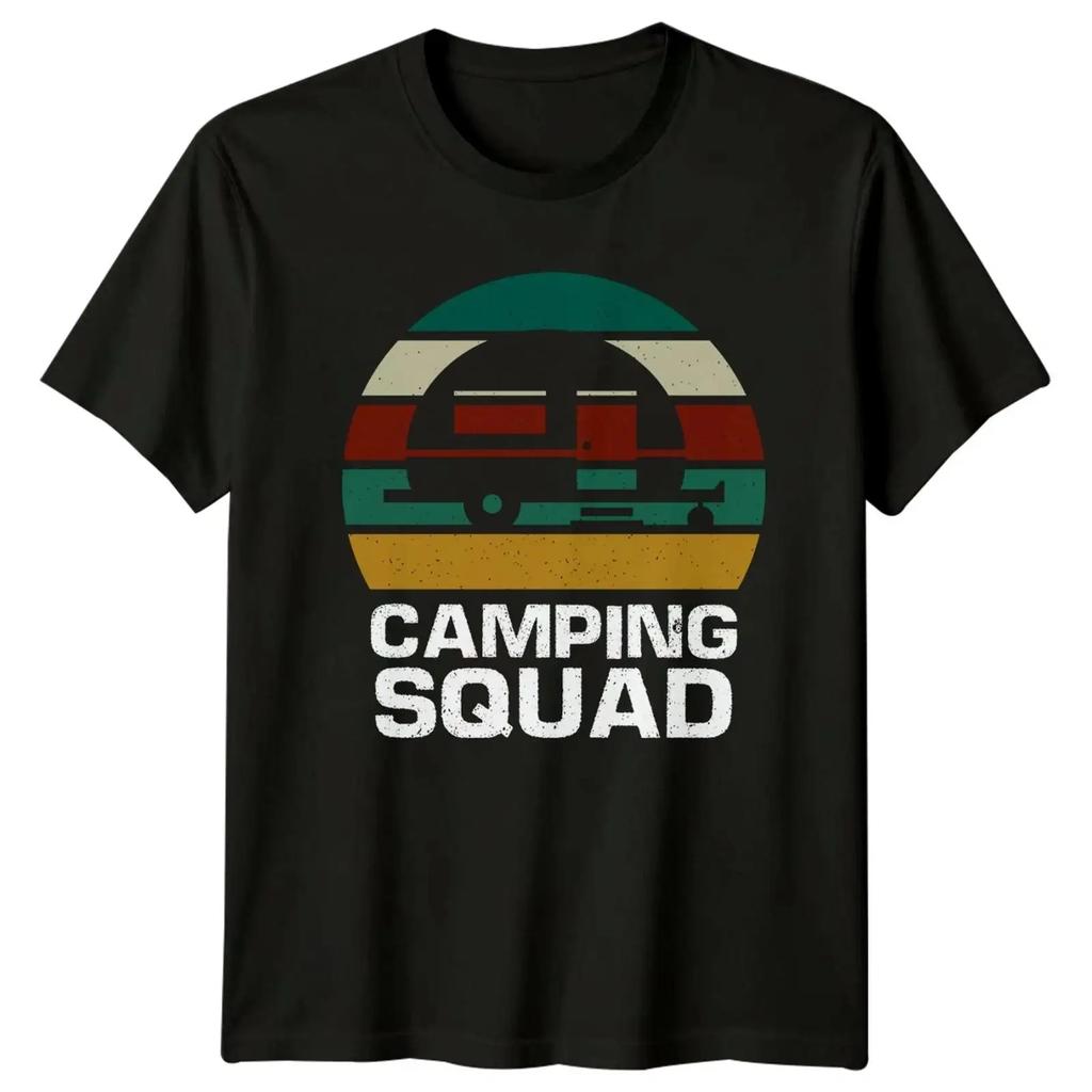 Camping Squad Herren T Shirt Outdoor Abenteuer Geschenk FR Ihn Vintage Top For Everyday Wear Graphic Stretched
