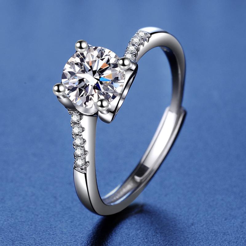 925 Sterling Silver Moissanite Love Ring, PT950 White Gold Plated, Colorfast Luxury Women's Band
