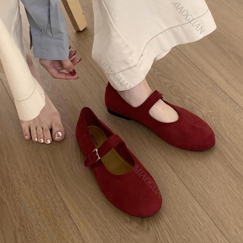 Fashion Shoes for Woman Flats Round Toe Casual Female  Candy Color Retro Mary Jane Shoes New Autumn Solid Flat Bottom Shallow Mouth Flat