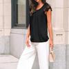 Women's Fashionable Casual Lace Sleeve Hollow Short Sleeved Round Neck T-Shirt Top