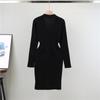 V Neck Long Sleeve Spring Fall Dress for Women Knee Length Knit Casual Regular Fit Sweater Dress Button Casual Cable Knit Sweater Dresses for Women