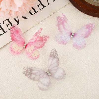 50Pcs 3D Organza Fabric Butterfly Appliques Double-layer Translucent Simulation Mesh Butterfly Patch Gradient Color