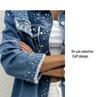 Beaded Long Lapel Oversize Blue Denim Jacket for Women