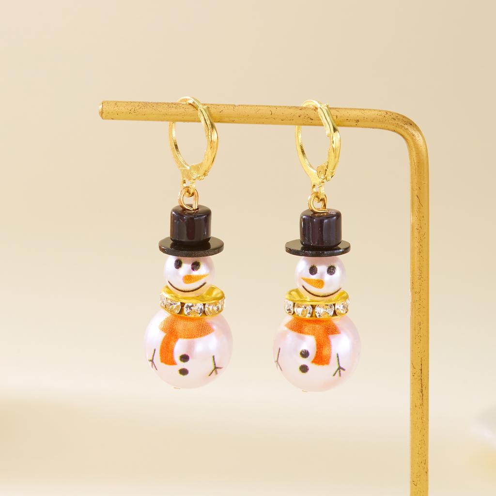 Lovely Imitation Pearl Snowman Drop Earrings for Women Trendy Rhinestone Snowflake Earring Christmas Holiday Party Jewelry Gift