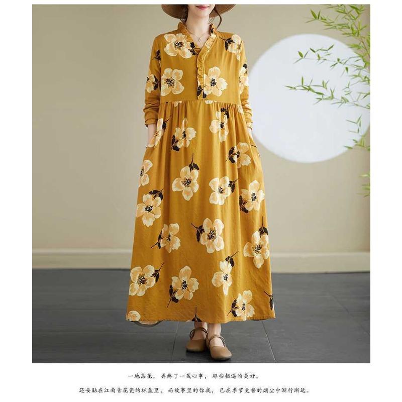 Loose Mulle Lace Long Sleeve Hem Long Dresses