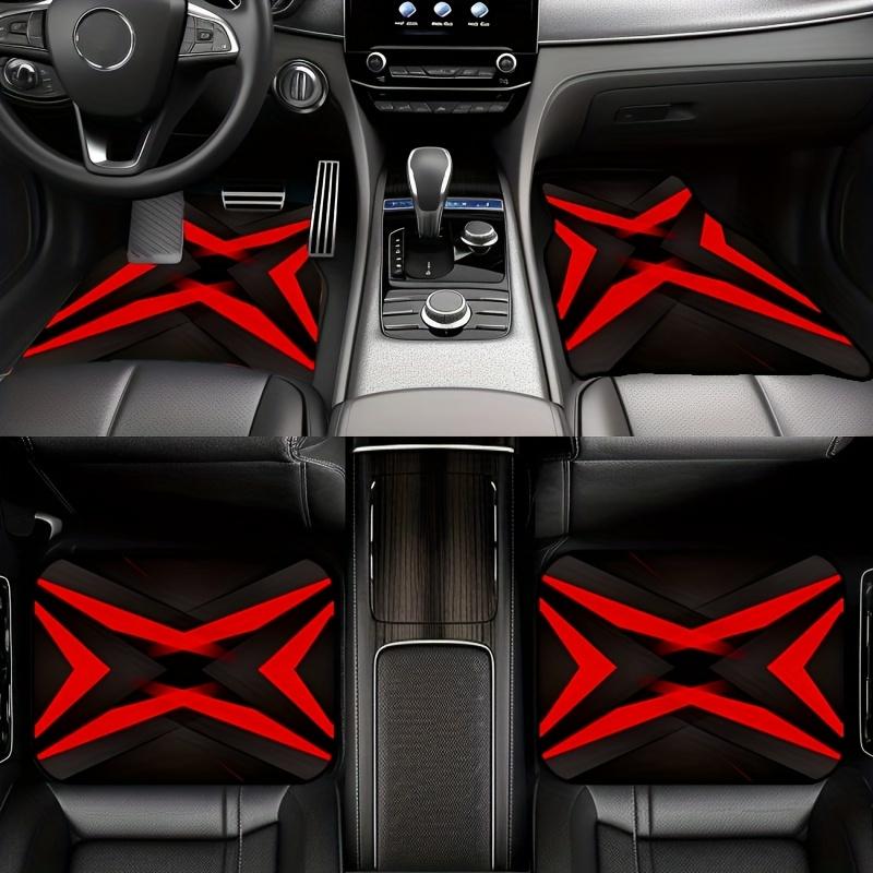 4pcs Black And Red Cross Dynamic Style Car Floor Mats, Trendy Cool Mecha Look, Wear-Resistant And Non-Slip Universal Floor Mats.