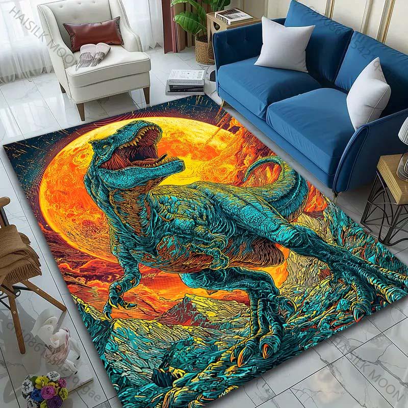 1PC Dinosaur Roaring with Full Moon Print Carpet Rug for Living Room Bedroom Sofa Doormat Home Decor Non-slip Floor Mat