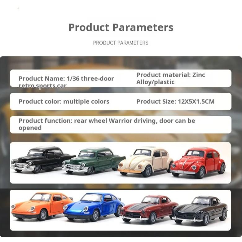Maßstab 1/36 Oldtimer-Klassiker Legierungs-Automodell Dreitüriges Kinderspielzeugauto Käfer Rückzugauto Sammlung Ausstellung Jungengeschenk