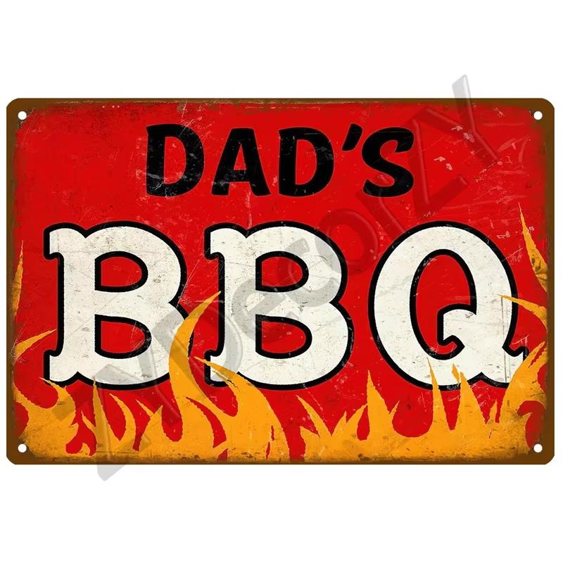 Retro BBQ Tin Sign - Vintage Wall Posters & Metal Decor - Decorative Wall Plate for Kitchens, Patios & Barbecue Themed Spaces