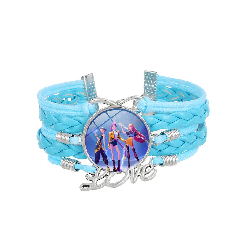 1Pc Demon Hunters KPOP Cartoon Time Gem Bracelet, Leather Braided Blue Multi Layer