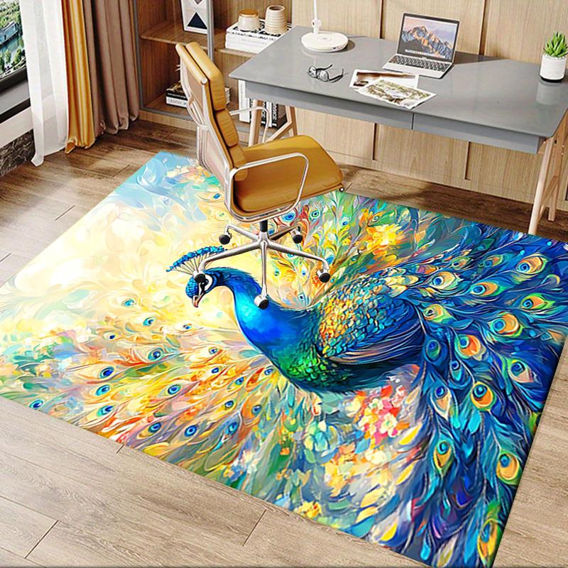 Colorful Peacock Chair Mat - Office Carpet, Oversized Rug for Home Decor, Sofa Mat, Desk Pad Gift, Suitable for Bedroom, Living Room, Variou