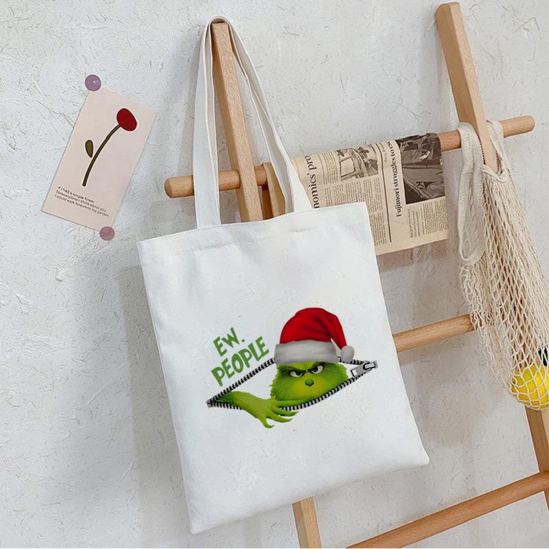 Christmas Printed Shoulder Bag Student Casual Handbag Large Capacity Canvas Bag