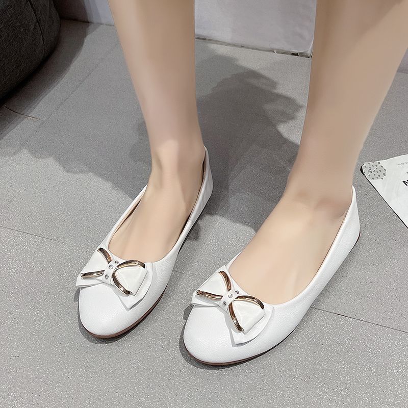 Fashion Ladies Footwear Low Heel Elegant Leather Casual Women's Flat Shoes with Bow Office Chic Point Social Cheap Clearance Comfortable