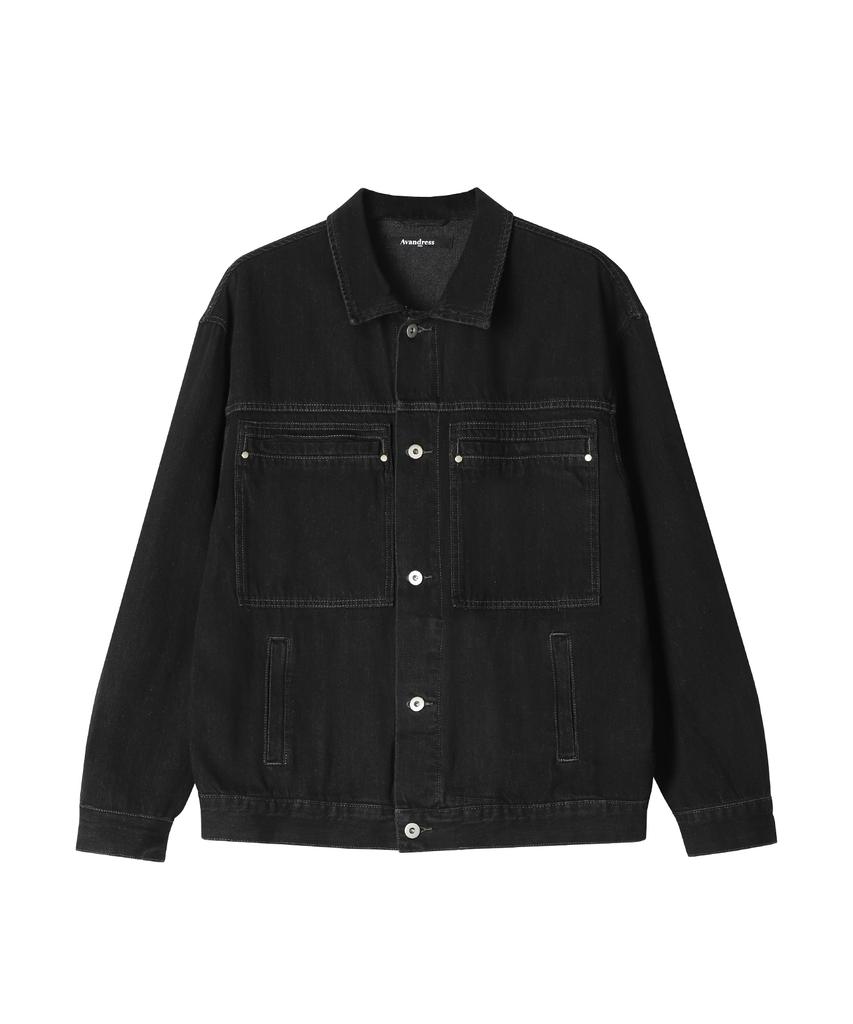 Avandress Washed Stitch Big Pocket Denim Jacket Black