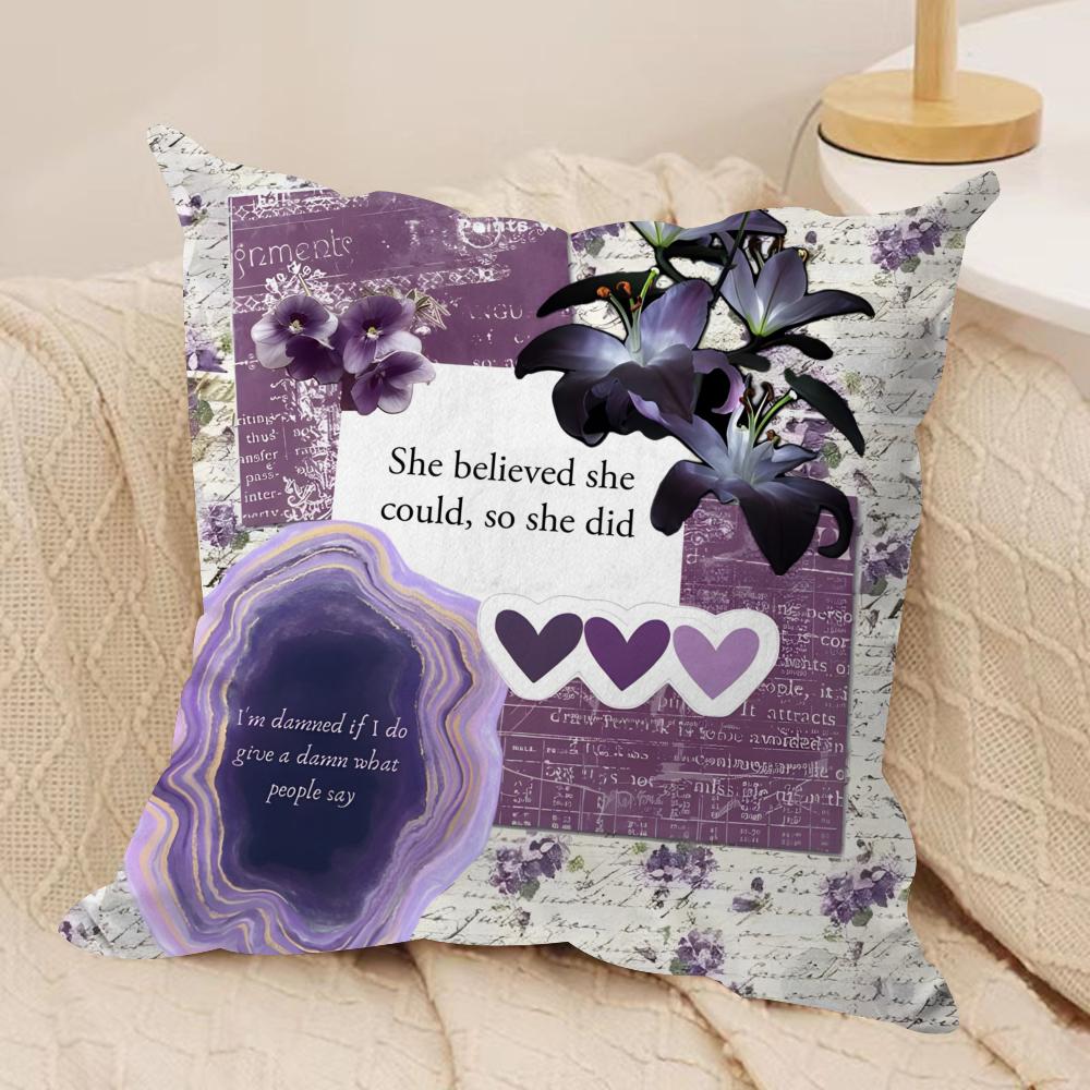 L-Lavender Cushion Cover Soft Plush Fabric Double-Sided Printed Sofa Cushion Cover for All Seasons Home Decor Gift