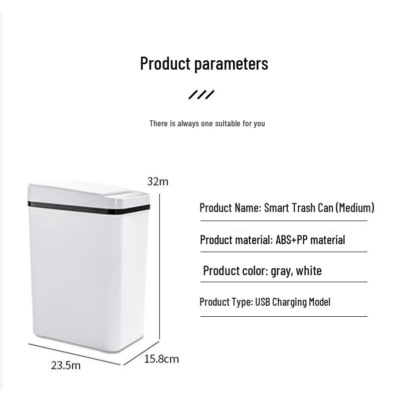 Smart Sensor Trash Can with USB Charging for Home, Bedroom, and Bathroom