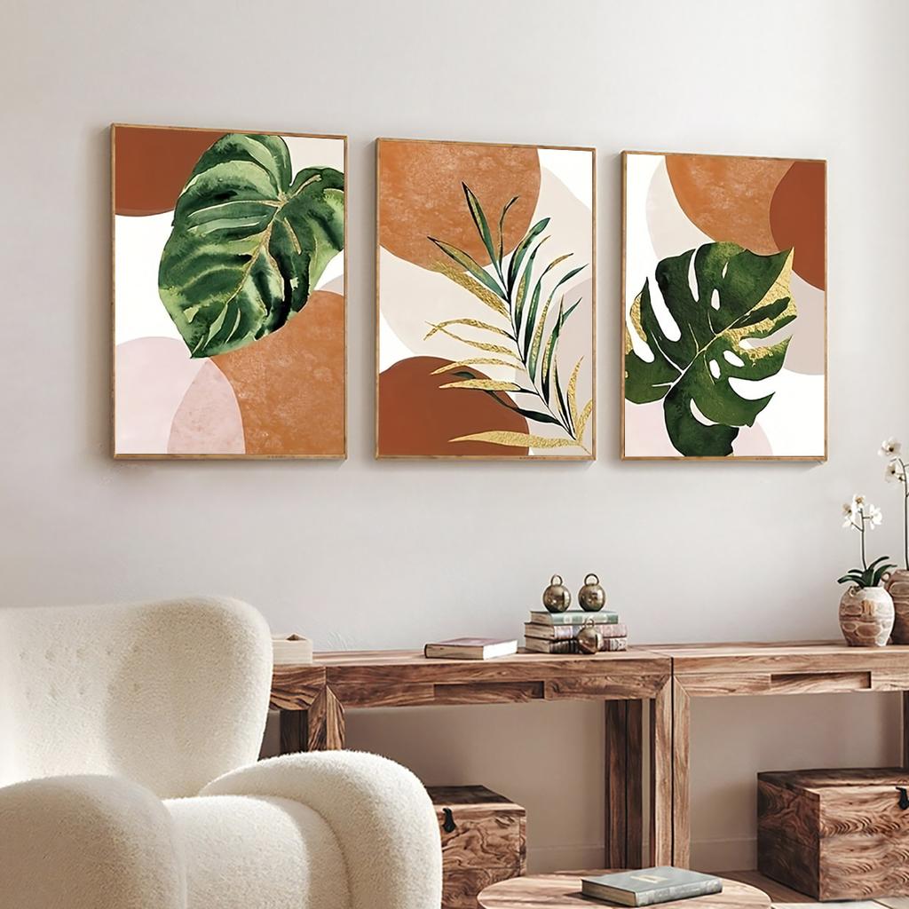 Wall Art Canvas Paintings Modern Still Life Poster Prints Pictures for Living Room Decoration 3pcs Boho Palm Leaf Green Plants