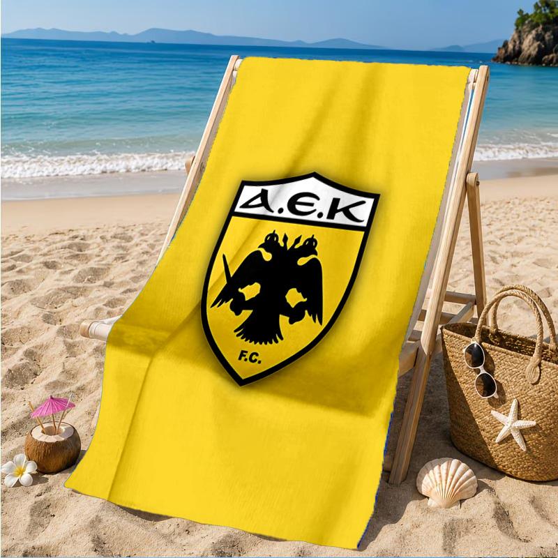 Asciugamano da Spiaggia con Stemma Calcio Aek, Asciugatura Rapida, Facile da Curare, Adatto sia per il Fitness che per le Vacanze al Mare, Essenziale per lo Sport