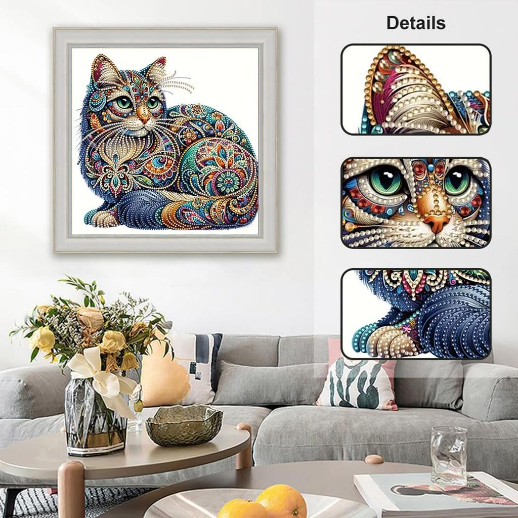 LEADINTOP Diamond Art Irregular Beads Cat Diamond Painting Kit Mosaic Art Popular Bead Art Cute Beginners Adults Children DIY Handmade Craft Kit